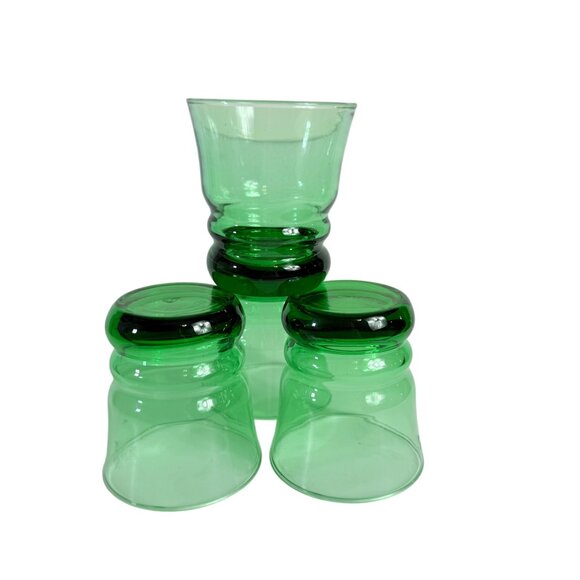 Anchor Hocking Green Glass Tumblers Stacked Base VTG Set Of 4 Low Ball Glassware - Picture 12 of 15